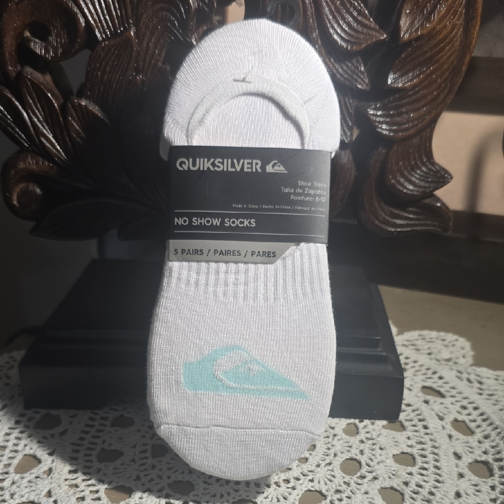 Quiksilver White and Light Blue No Show Socks - 5 Pack